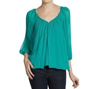 Diane Von Furstenberg Teal Blue Silk Blouse Size 2